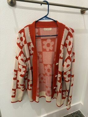 By Together Orange & Cream Floral Check Open Cardigan